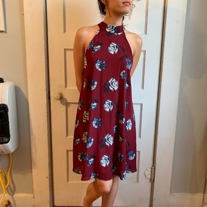 Floral Plum Mock Kneck Dress